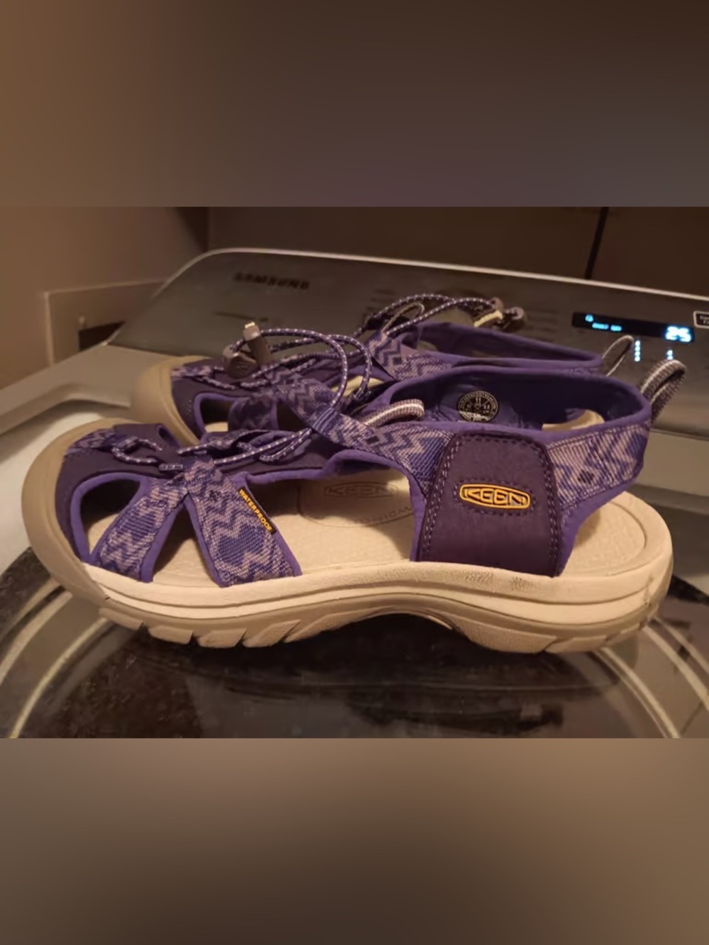 Time and Tru Purple and Cream Sport Sandals